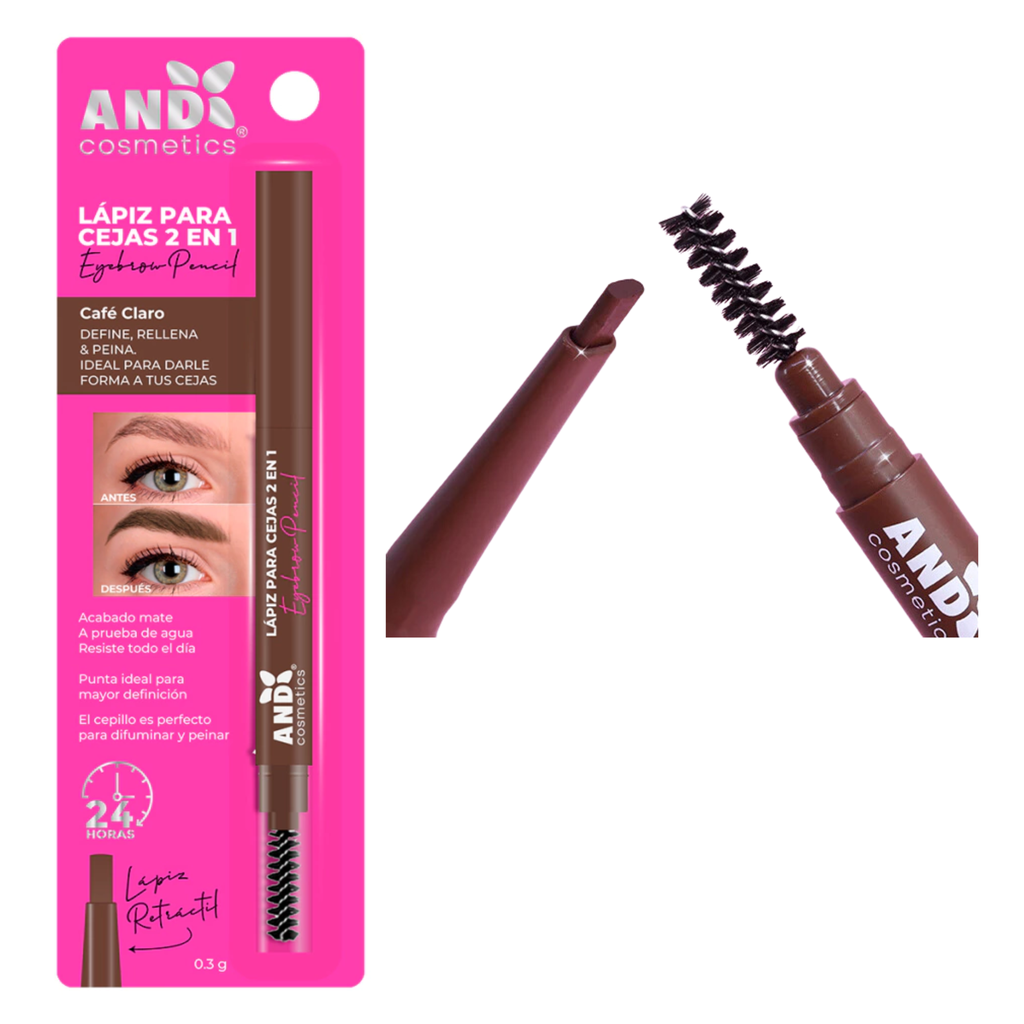 LAPIZ RETRACTIL 2 EN 1 PARA CEJAS AND CAFE CLARO MOD:69877 (7503044445538)