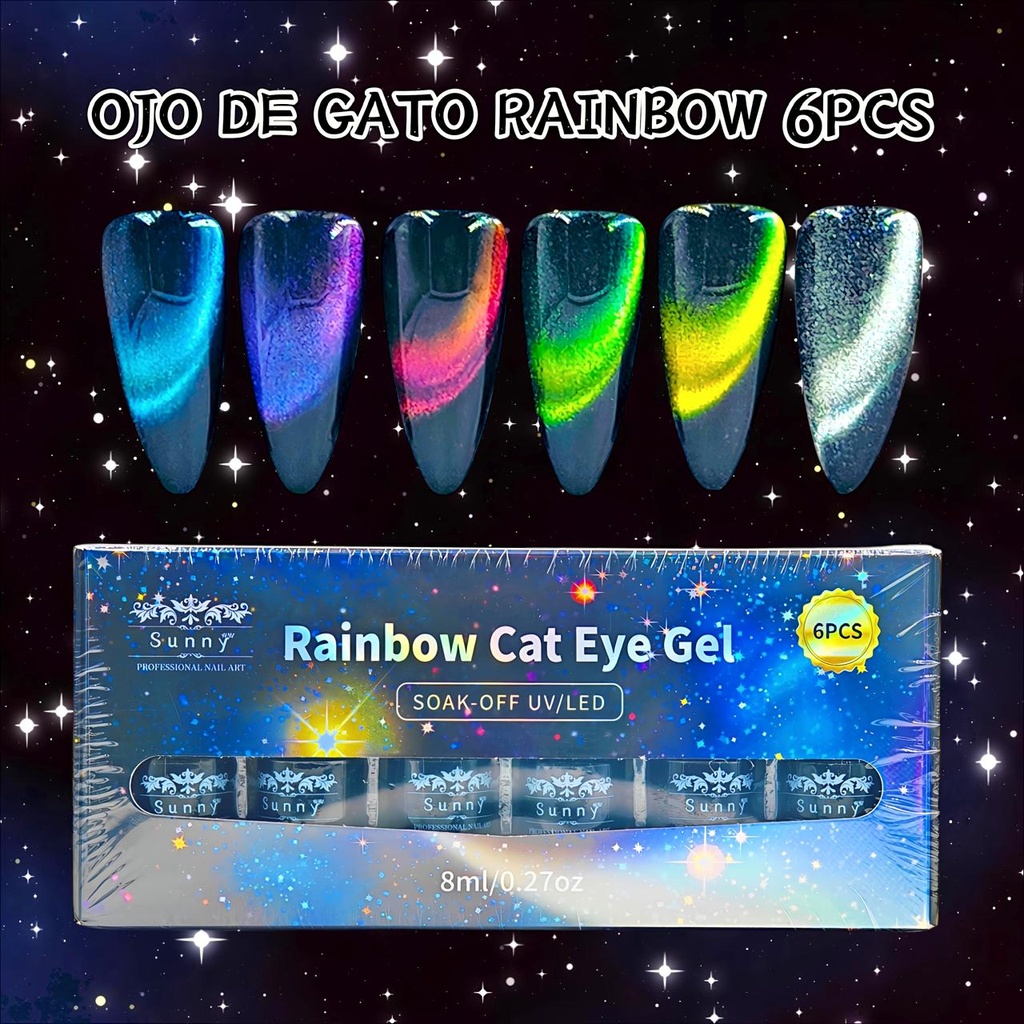 KIT OJO DE GATO ARCOIRIS C/6 PIEZAS SUNNY 8ML
